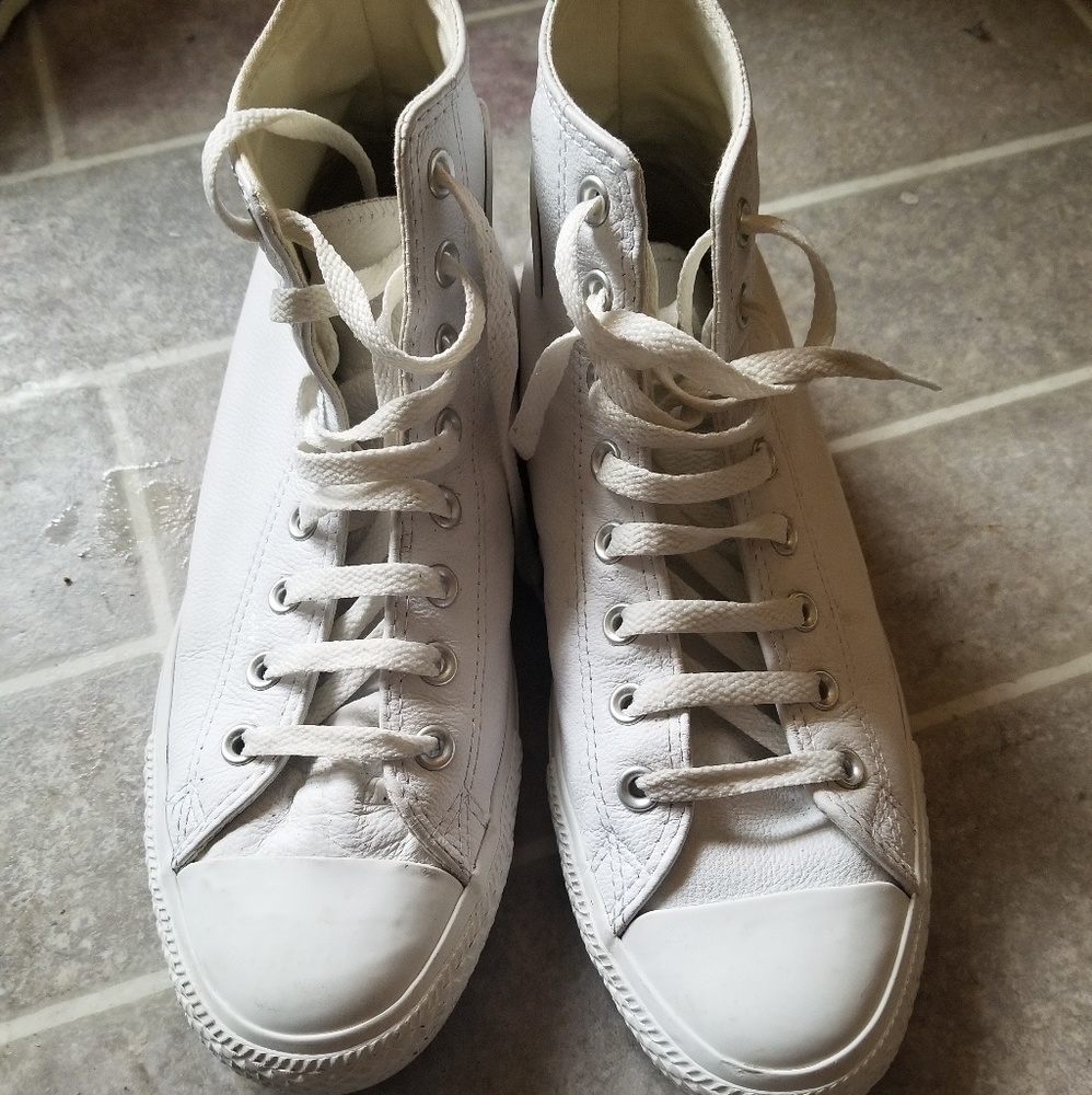 White Leather High Top Converse